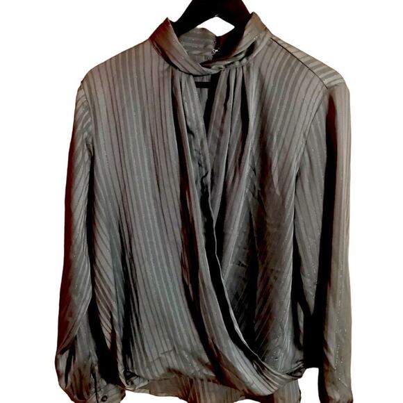 New York & Company High Neck Blouse Gun Metal Romantic Goth Glamcore Top Sz M - Picture 1 of 8